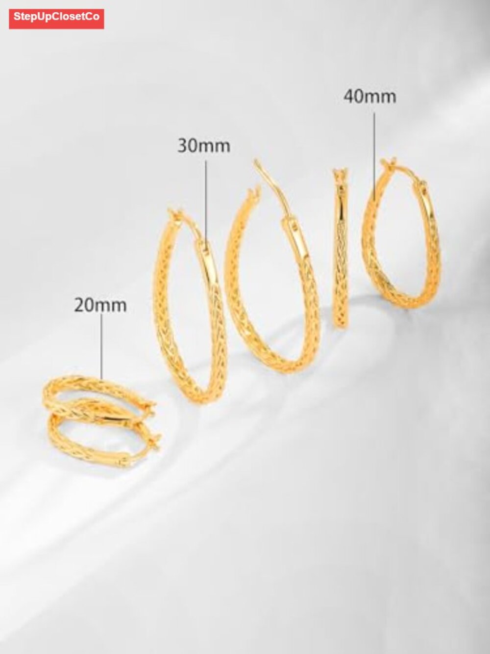 14K Gold Plated Sterling Silver CZ Cuff Earrings Vintage Hoop 20mm 30mm 40mm - Picture 5 of 6
